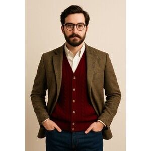 Vintage 90s LambsWool Cable Knit Sweater-Vest Preppy Academia Grandpacore Unisex